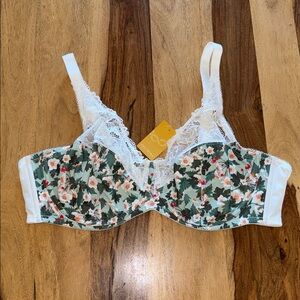 NWT Delimira Floral Print Lace Trim Underwire Bra